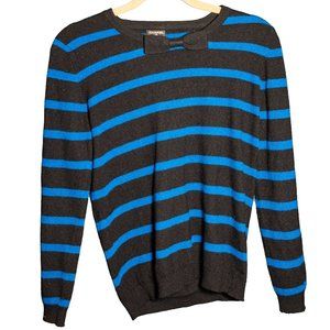 1980s Chanel Striped Black and Blue Cashmere Sweater